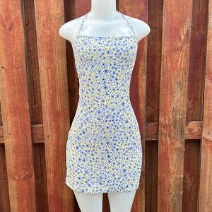Etiquette Women’s Blue and Yellow Halter Sundress Mini Size S